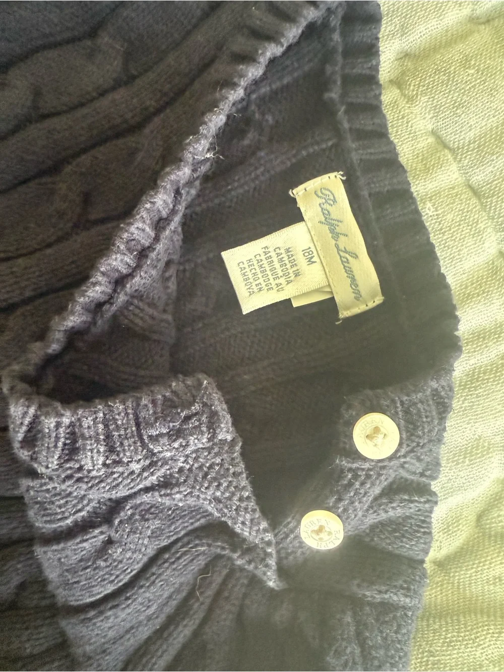 Ralph Lauren Navy Cable-Knit Peplum Sweater with Red Pony